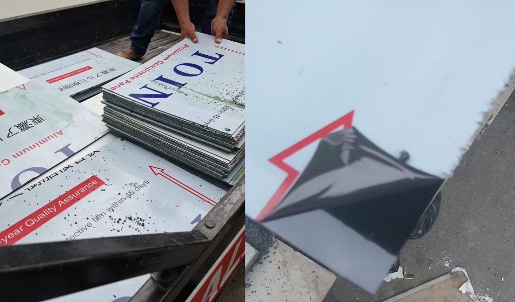 Print uv acp (cetak uv acp warna dasar hitam)